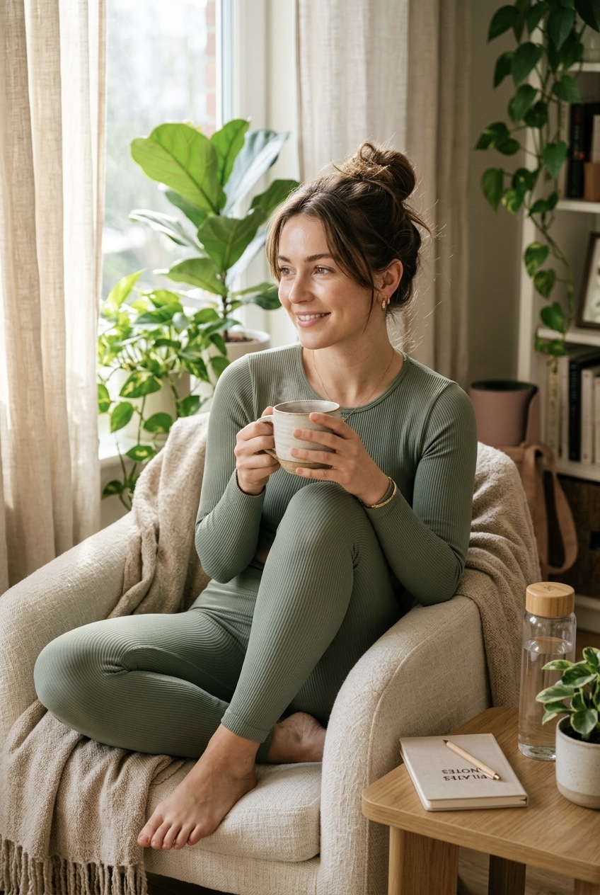 Matching striped poplin boxer shorts and button-up shirt pajama set styled as streetwear with easy leather sandals.