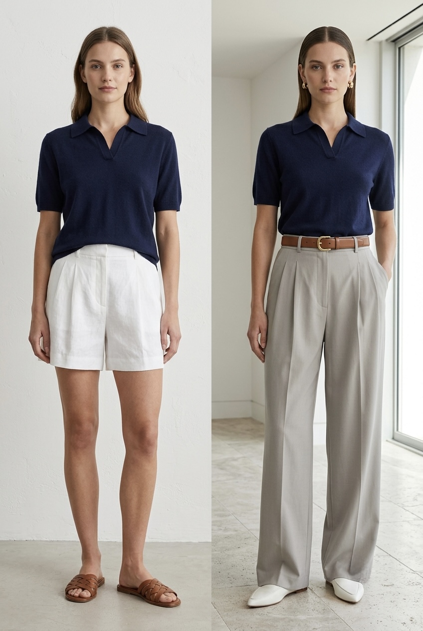 High-waisted wide-leg cream linen trousers styled with a refined blouse and leather tote bag for comfortable all-day desk wear.