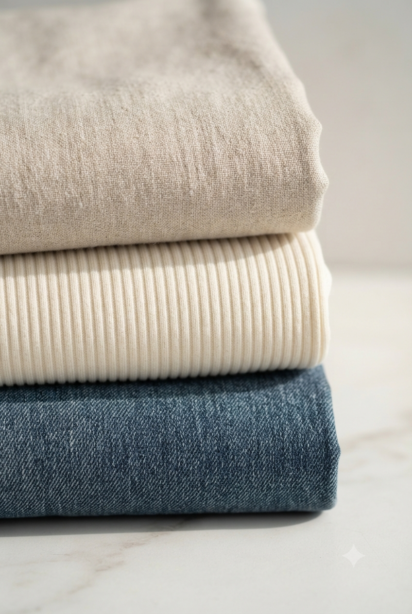Woman wearing practical, comfortable everyday neutral basics designed for an active lifestyle and remote work.