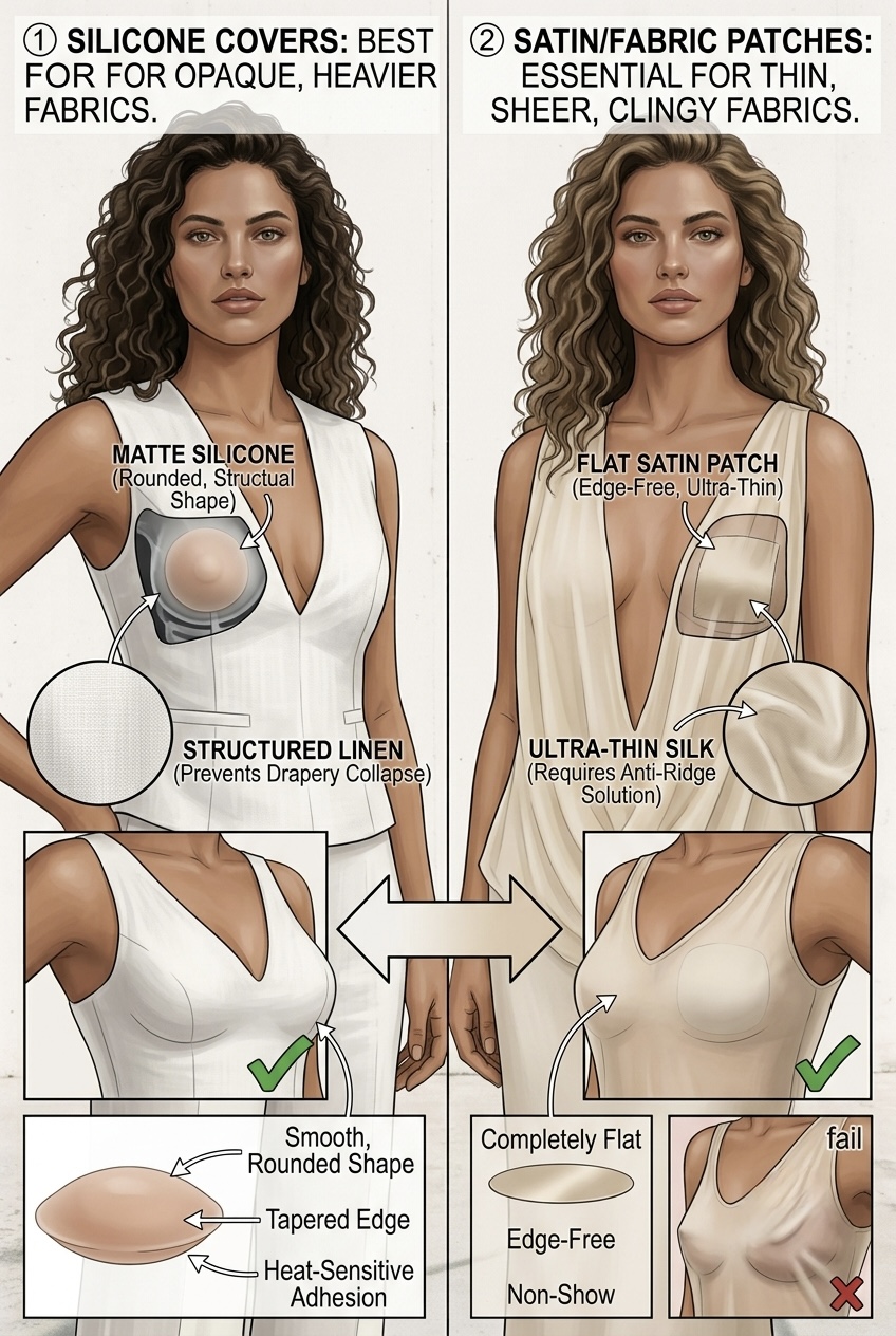 Roll of VBT medical-grade waterproof boob tape and breast lift tape in a neutral skin tone.
