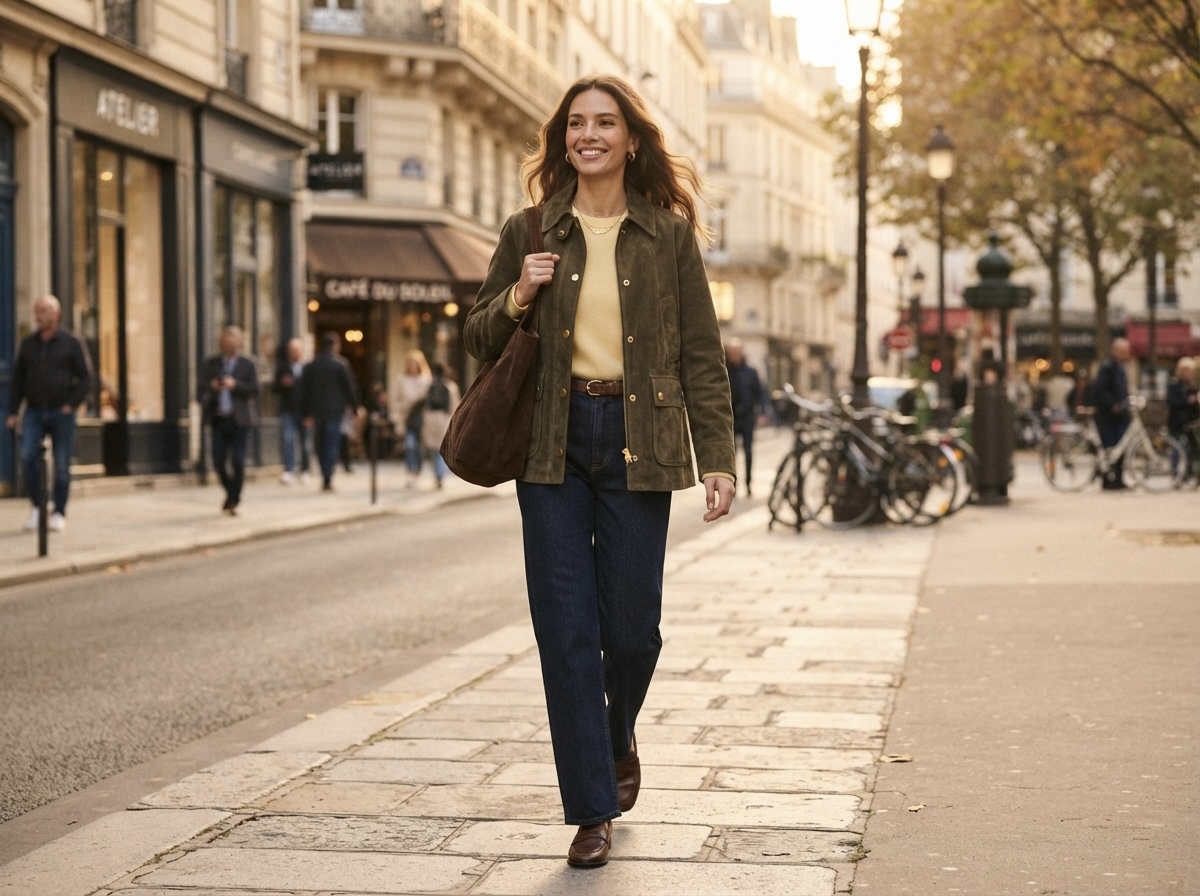 Barn Jacket Outfit Ideas for Fall: How to Style a Suede Barn Jacket, Butter Yellow Knit, and Dark Denim