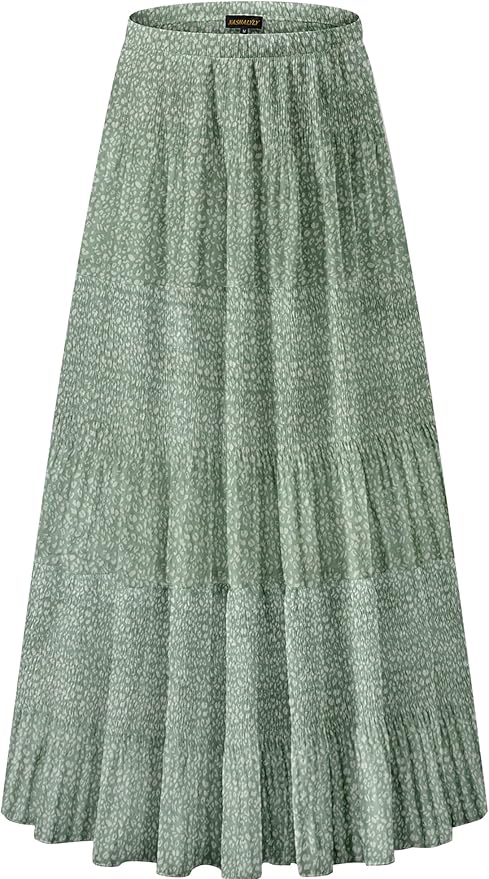 Chiffon Elastic High Waist Pleated A-Line Flared Maxi Skirts